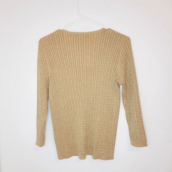 Ralph Lauren women's Gold shimmer V Neck Long sleeve New Year Sweater Medium - Picture 4 of 6